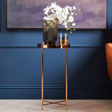Orsina Allure Pink Mirror Tall Side Table | Rose Gold Accent Table