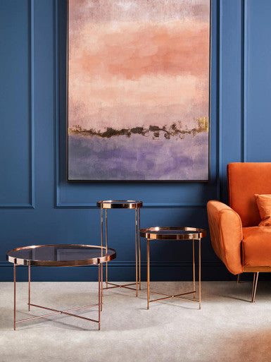 Orsina Allure Pink Mirror Tall Side Table | Rose Gold Accent Table