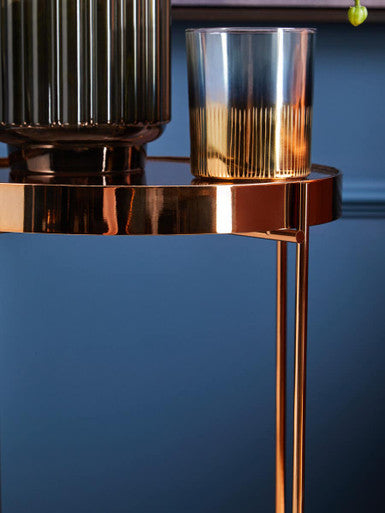 Orsina Allure Pink Mirror Tall Side Table | Rose Gold Accent Table