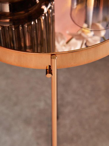 Orsina Allure Pink Mirror Tall Side Table | Rose Gold Accent Table