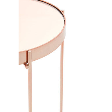 Orsina Allure Pink Mirror Tall Side Table | Rose Gold Accent Table