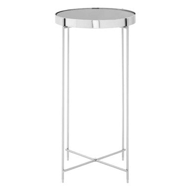 Orsina Allure Tall Side Table – Grey Mirrored Glass & Brushed Nickel