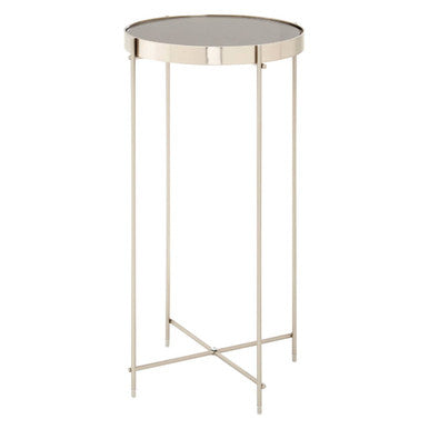 Orsina Allure Tall Side Table – Grey Mirrored Glass & Brushed Nickel