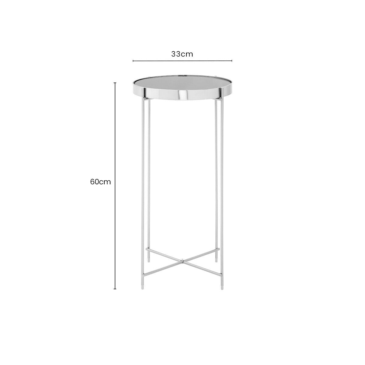Orsina Allure Tall Side Table – Grey Mirrored Glass & Brushed Nickel