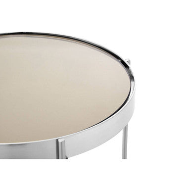 Orsina Allure Tall Side Table – Grey Mirrored Glass & Brushed Nickel