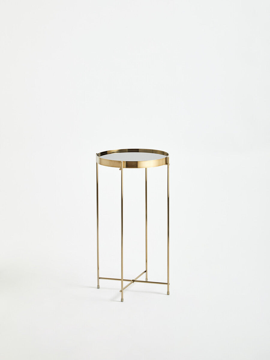 Orsina Allure Tall Side Table – Black Mirrored Glass & Brushed Bronze