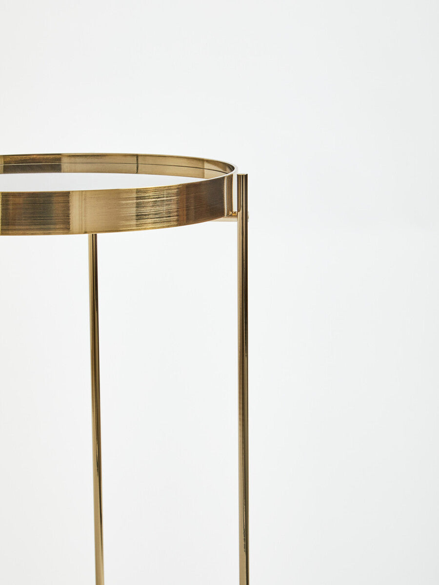 Orsina Allure Tall Side Table – Black Mirrored Glass & Brushed Bronze