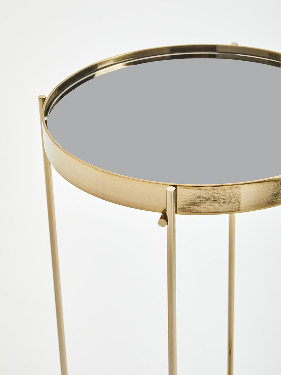 Orsina Allure Tall Side Table – Black Mirrored Glass & Brushed Bronze