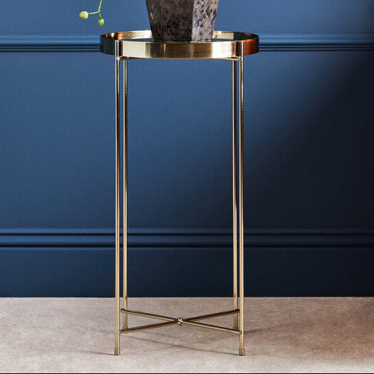 Orsina Allure Tall Side Table – Black Mirrored Glass & Brushed Bronze