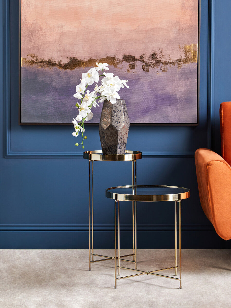 Orsina Allure Tall Side Table – Black Mirrored Glass & Brushed Bronze