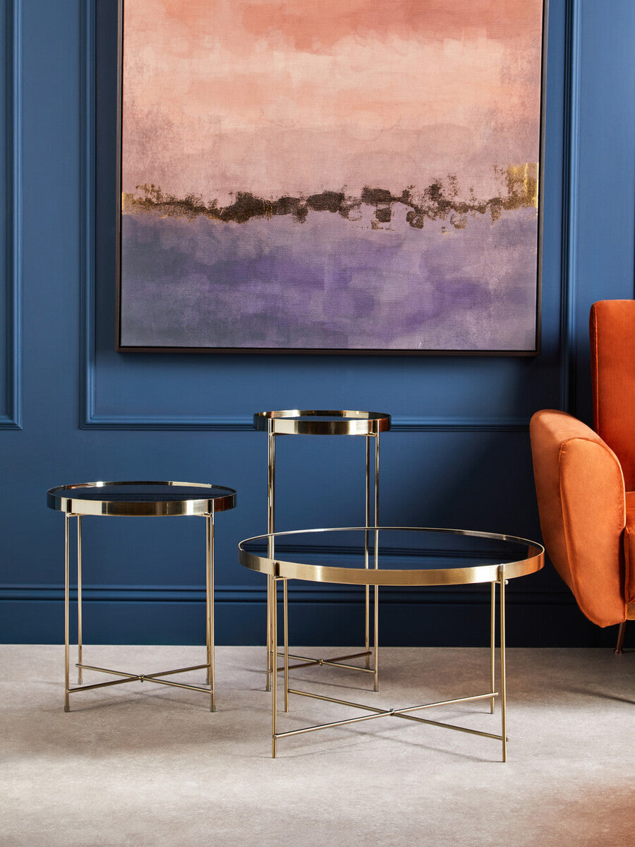 Orsina Allure Tall Side Table – Black Mirrored Glass & Brushed Bronze