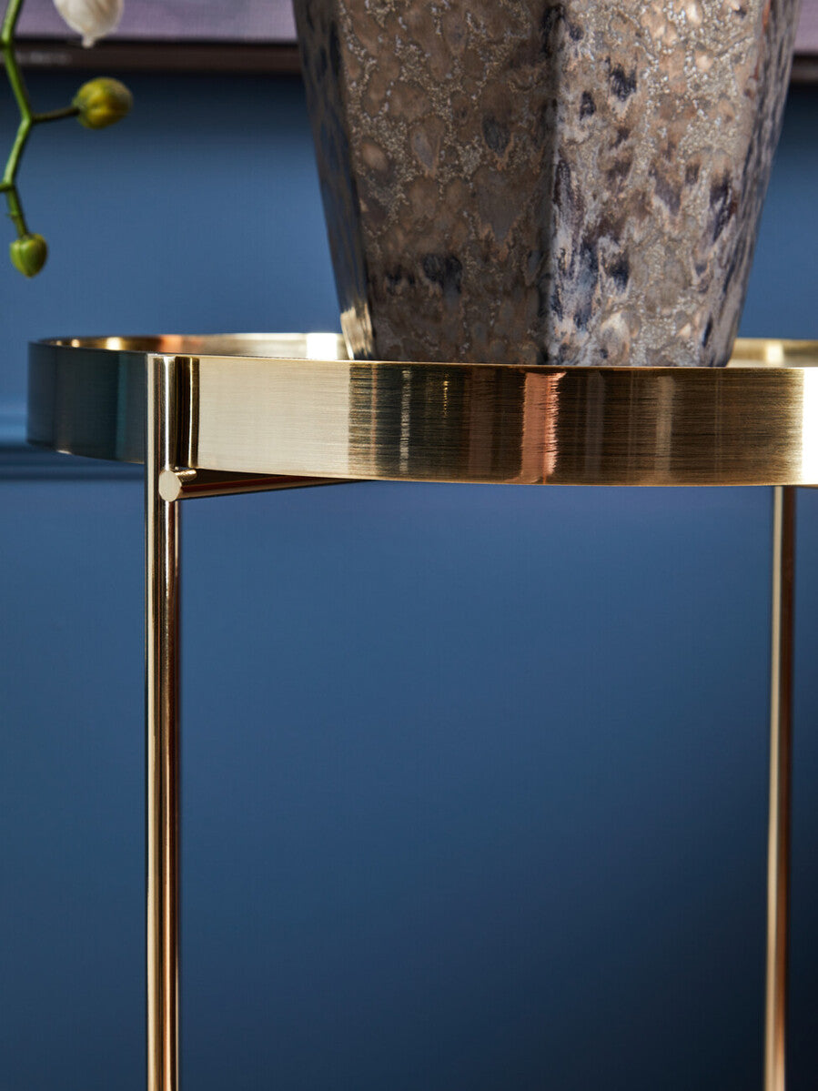 Orsina Allure Tall Side Table – Black Mirrored Glass & Brushed Bronze