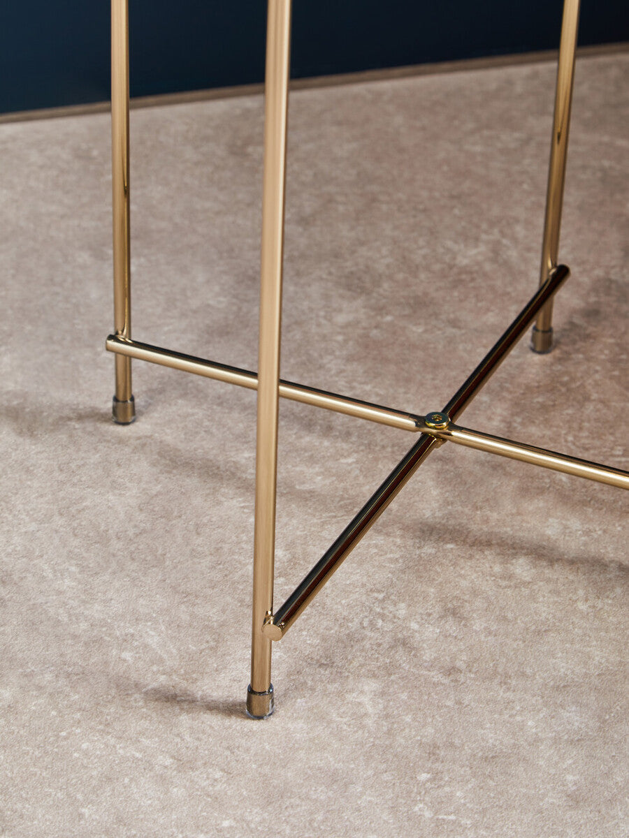 Orsina Allure Tall Side Table – Black Mirrored Glass & Brushed Bronze