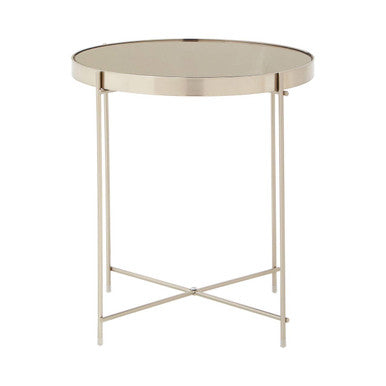 Orsina Allure Grey Mirror Side Table | Brushed Nickel Metal Legs