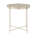 Orsina Allure Grey Mirror Side Table | Brushed Nickel Metal Legs