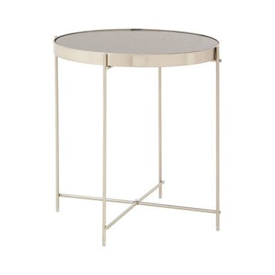 Orsina Allure Grey Mirror Side Table | Brushed Nickel Metal Legs