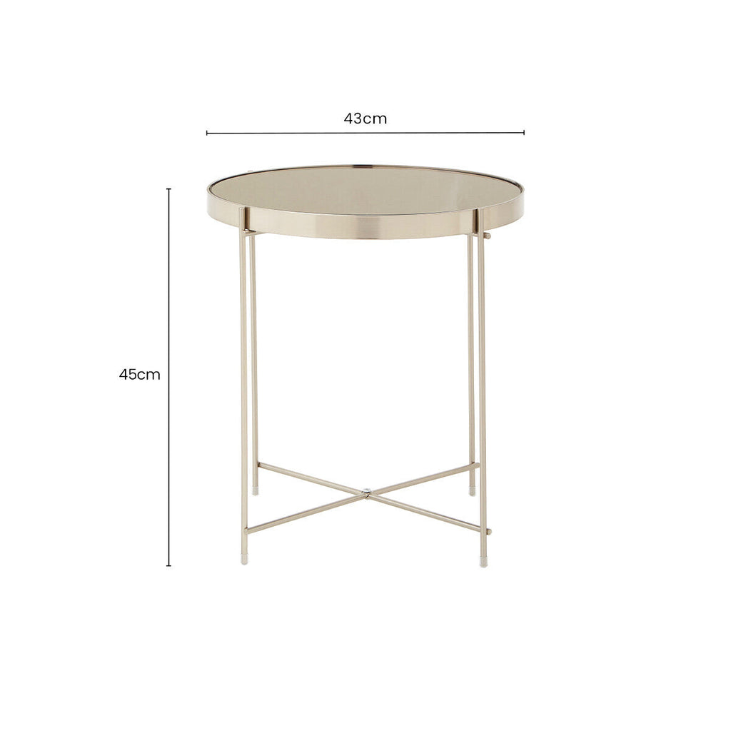 Orsina Allure Grey Mirror Side Table | Brushed Nickel Metal Legs