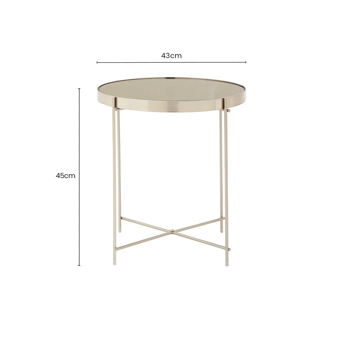 Orsina Allure Grey Mirror Side Table | Brushed Nickel Metal Legs