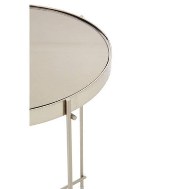 Orsina Allure Grey Mirror Side Table | Brushed Nickel Metal Legs