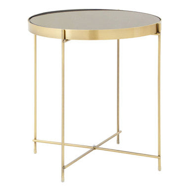 Orsina Allure Black Mirror Side Table – Brushed Bronze Metal Legs