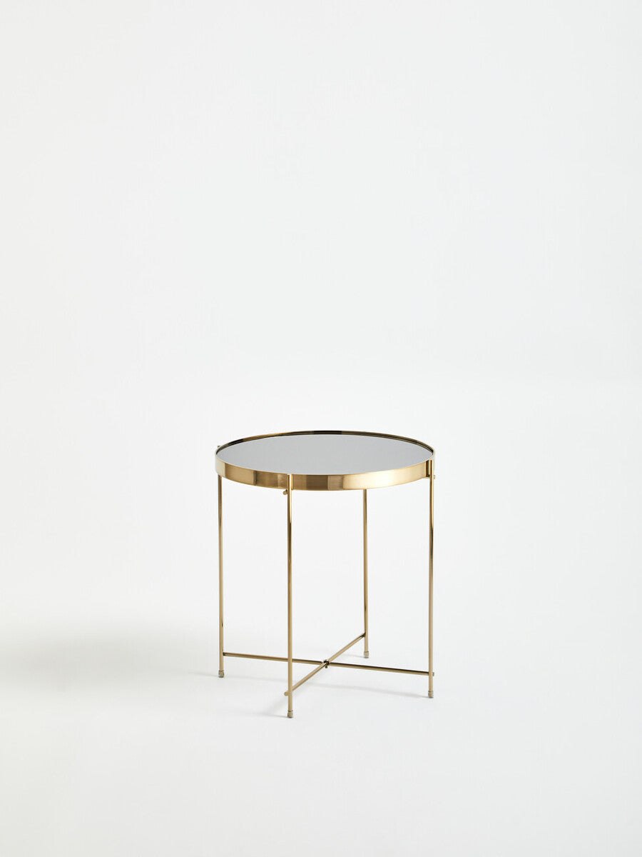Orsina Allure Black Mirror Side Table – Brushed Bronze Metal Legs