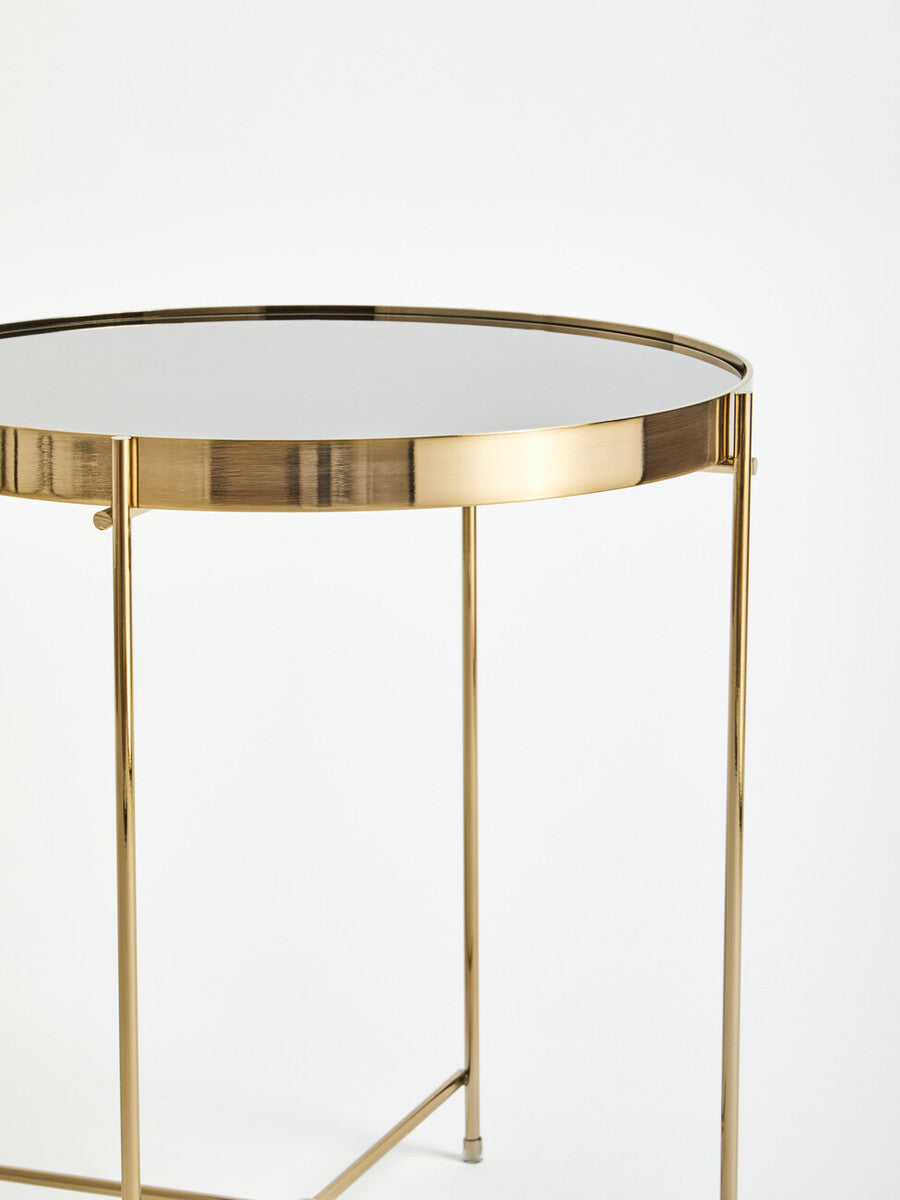 Orsina Allure Black Mirror Side Table – Brushed Bronze Metal Legs