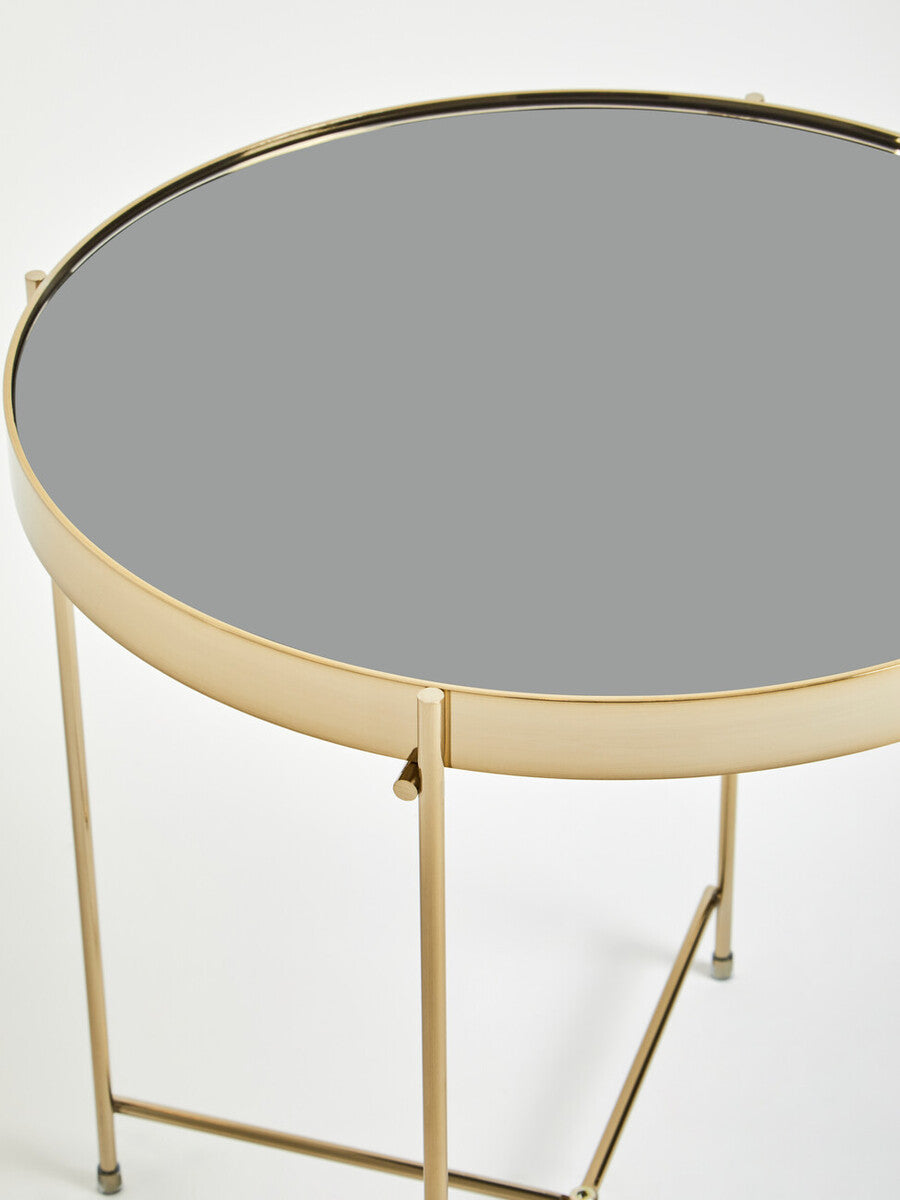 Orsina Allure Black Mirror Side Table – Brushed Bronze Metal Legs