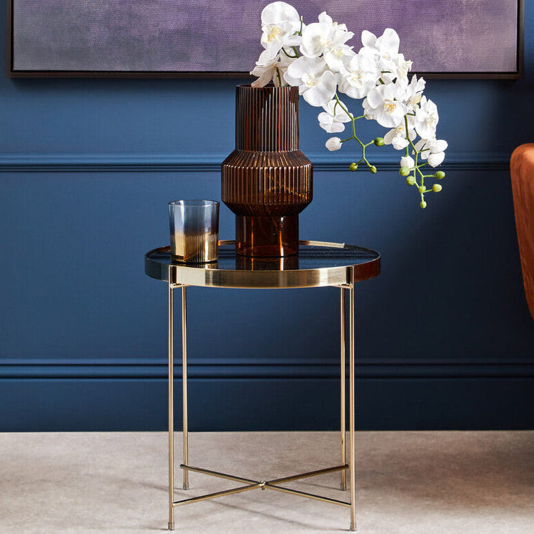 Orsina Allure Black Mirror Side Table – Brushed Bronze Metal Legs