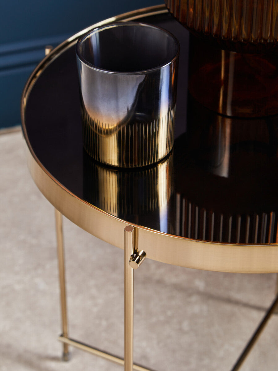 Orsina Allure Black Mirror Side Table – Brushed Bronze Metal Legs