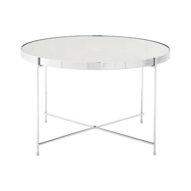 Orsina Round Mirrored Side Table – Silver Chrome Lattice End Table