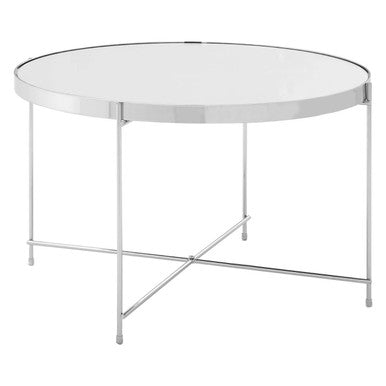 Orsina Round Mirrored Side Table – Silver Chrome Lattice End Table