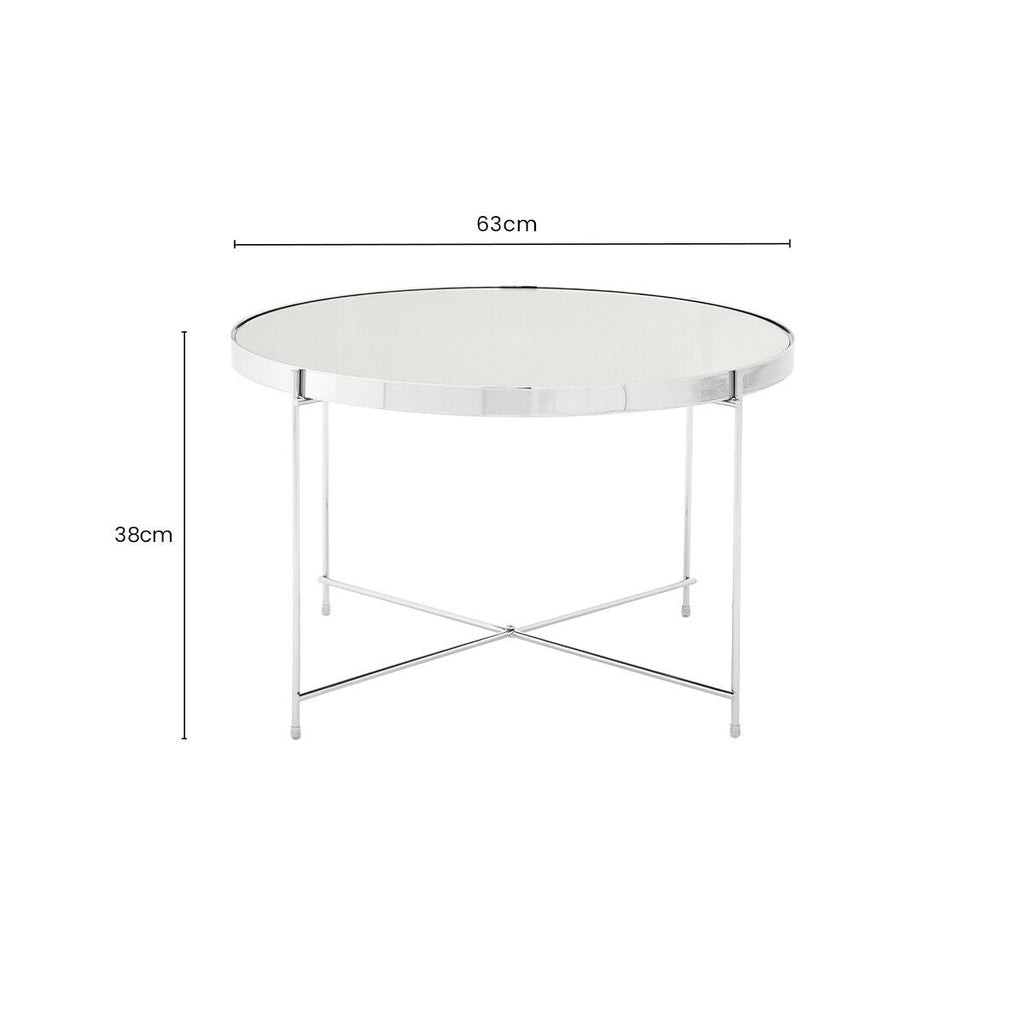 Orsina Round Mirrored Side Table – Silver Chrome Lattice End Table