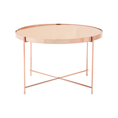 Orsina Allure Round Pink Mirrored Side Table | Rose Gold Lattice Base