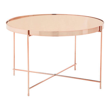 Orsina Allure Round Pink Mirrored Side Table | Rose Gold Lattice Base