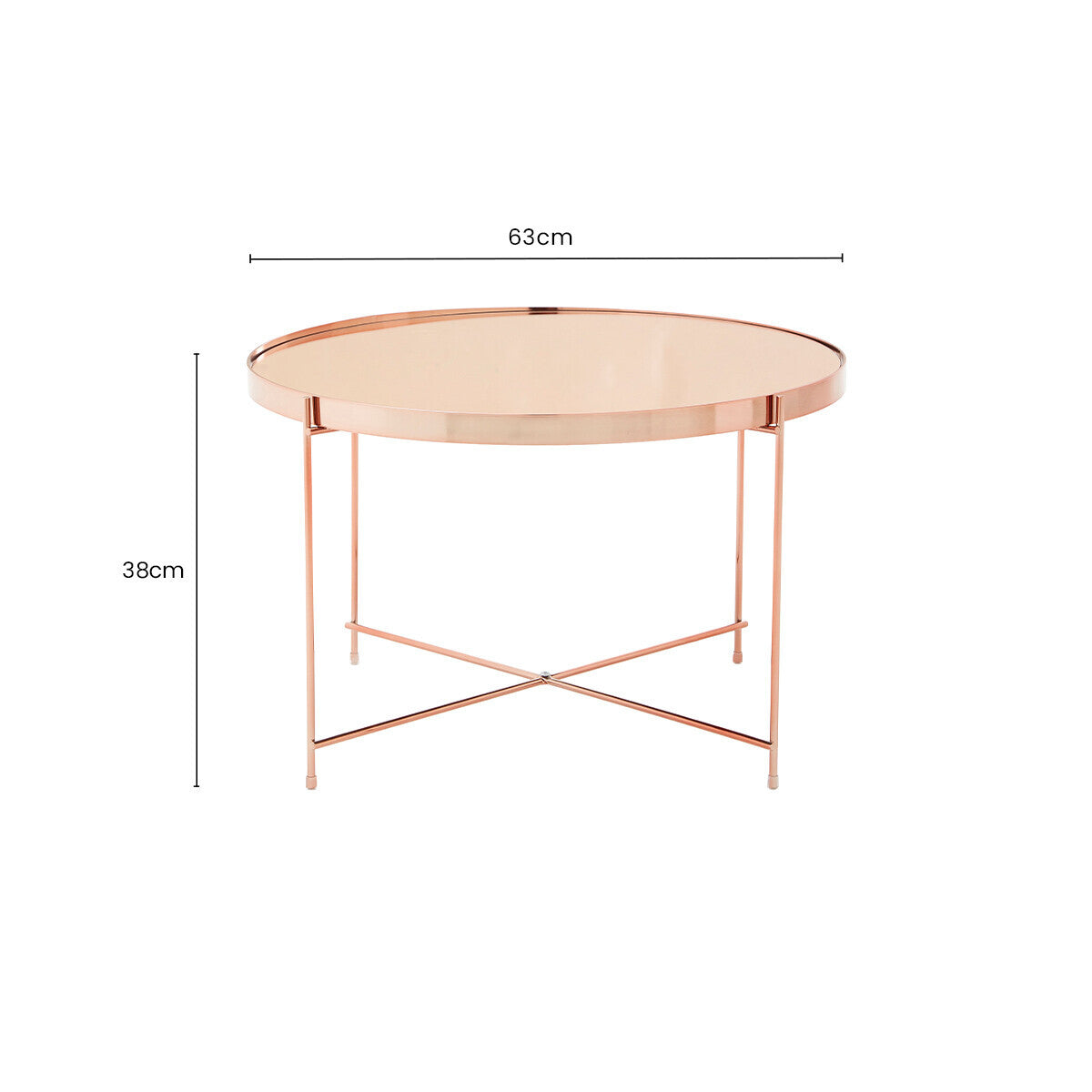 Orsina Allure Round Pink Mirrored Side Table | Rose Gold Lattice Base
