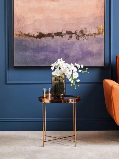 Orsina Allure Round Pink Mirrored Side Table | Rose Gold Lattice Base
