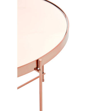 Orsina Allure Round Pink Mirrored Side Table | Rose Gold Lattice Base