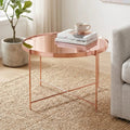 Orsina Allure Round Pink Mirrored Side Table | Rose Gold Lattice Base