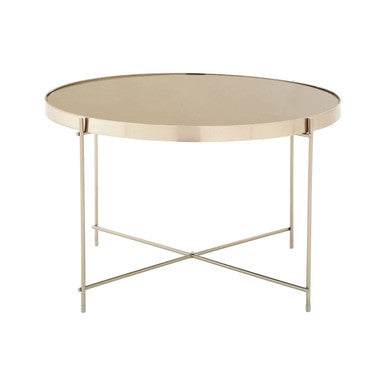 Orsina Allure Round Grey Mirrored Side Table – Brushed Nickel Base