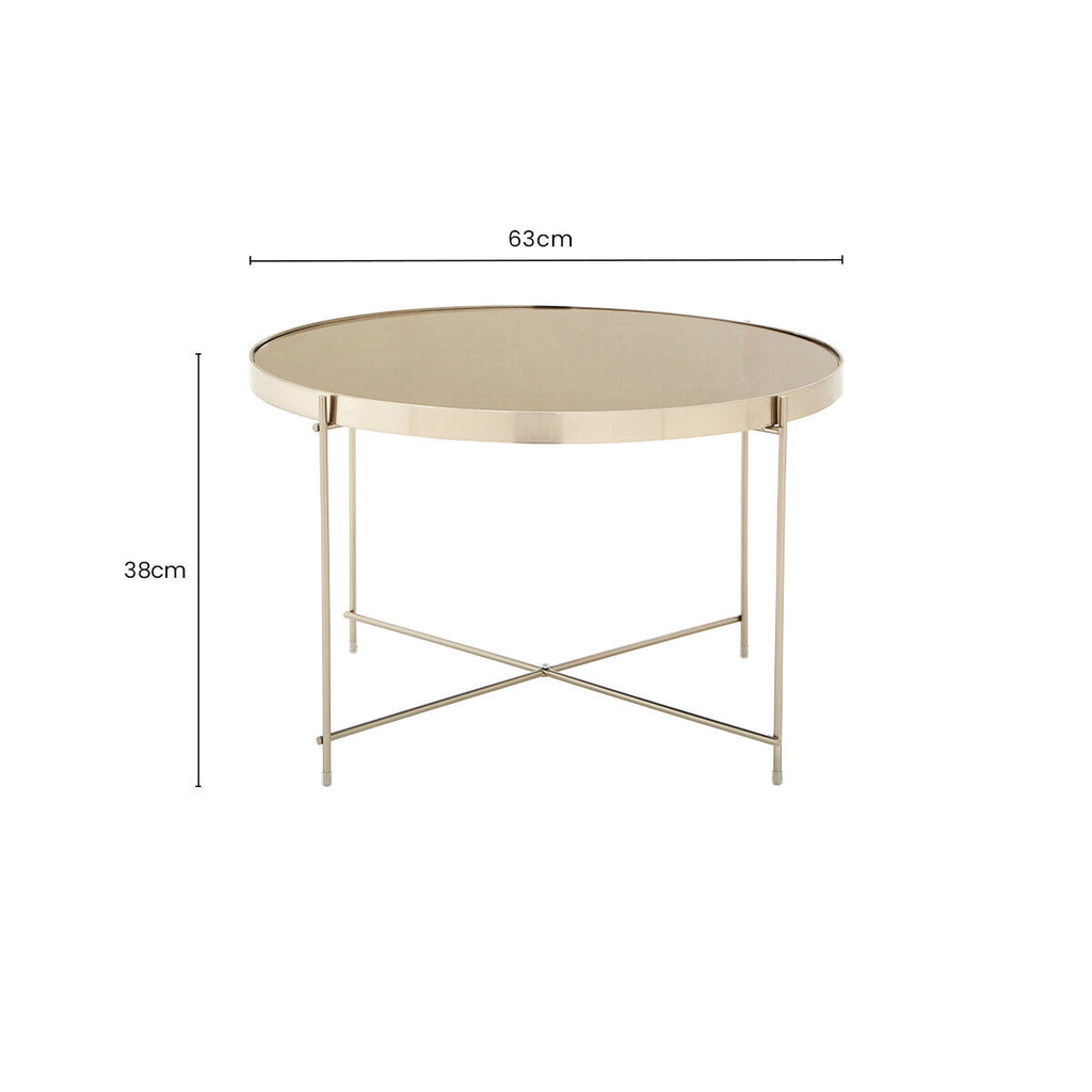 Orsina Allure Round Grey Mirrored Side Table – Brushed Nickel Base