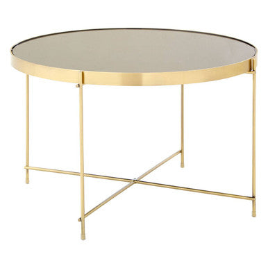 Orsina Allure Large Round Side Table – Brushed Bronze & Black Mirror