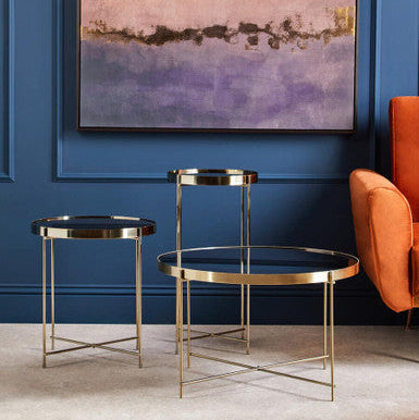 Orsina Allure Large Round Side Table – Brushed Bronze & Black Mirror