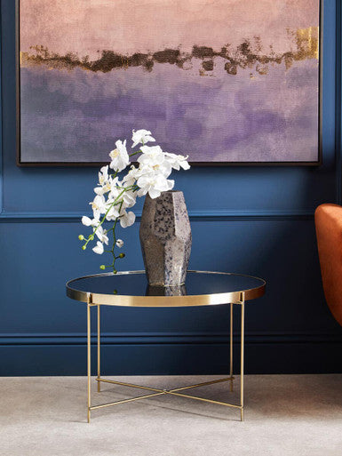 Orsina Allure Large Round Side Table – Brushed Bronze & Black Mirror