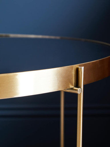 Orsina Allure Large Round Side Table – Brushed Bronze & Black Mirror