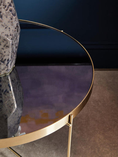 Orsina Allure Large Round Side Table – Brushed Bronze & Black Mirror