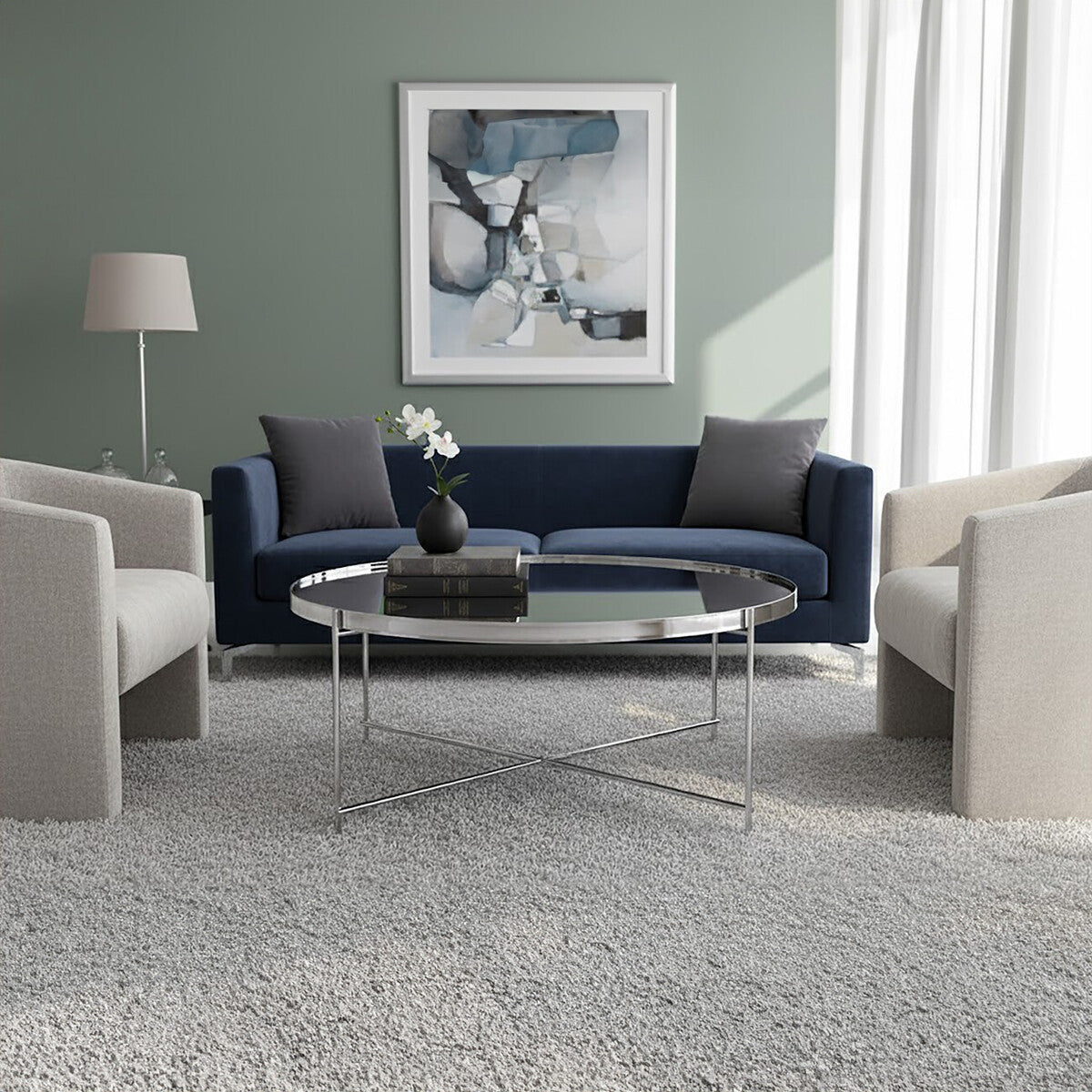Orsina Allure Round Mirrored Glass Coffee Table with Chrome Legs