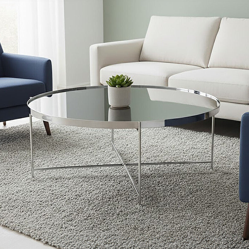 Orsina Allure Round Mirrored Glass Coffee Table with Chrome Legs
