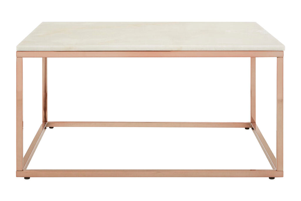 Orsina Allure Square Marble Coffee Table | Rose Gold Stainless Steel