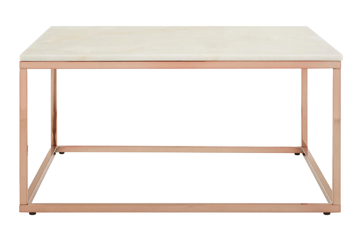 Orsina Allure Square Marble Coffee Table | Rose Gold Stainless Steel