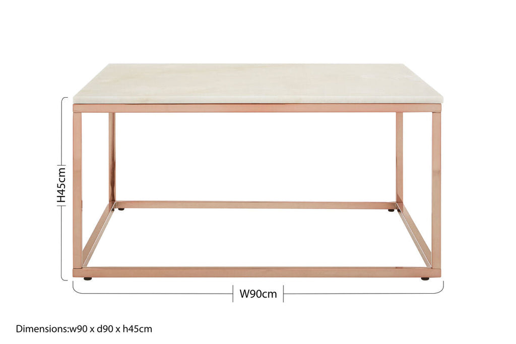 Orsina Allure Square Marble Coffee Table | Rose Gold Stainless Steel